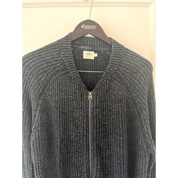 Faherty Mens Large Sweater Wool Cotton Blend Full Zip Blue Indigo Cable Knit - Picture 5 of 5